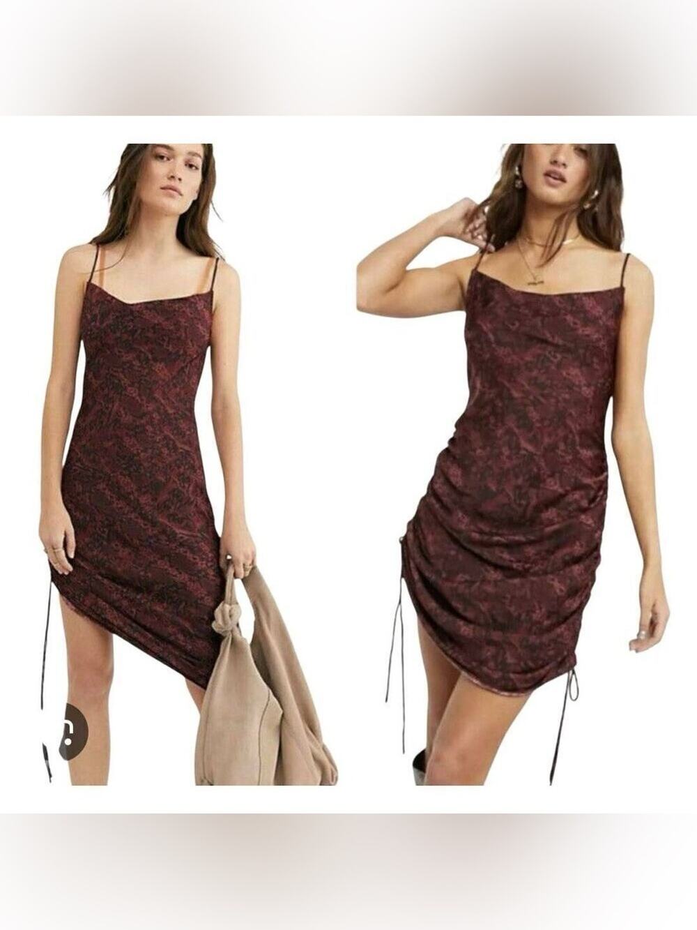 Intimately Free People Day To Night Printed Slip Dress Mini Ruched Size XS